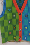 YANYAN KNITS 25 Spring/Summer Embellished Plaid Vest YYK-YYW25-0061-LL Blue-Green